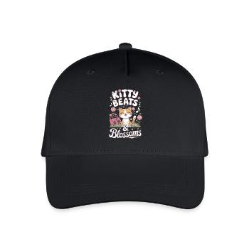 Kitty Beats & Blossoms Musikliebe Katzenfreunde - Kinder Bio Basecap - Schwarz - Vorne
