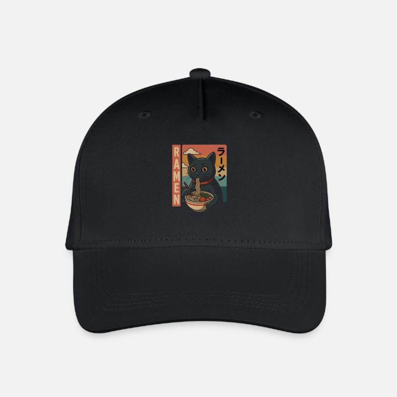 Ramen Cat Retro Japan Style - Organic Kids’ Baseball Cap - black