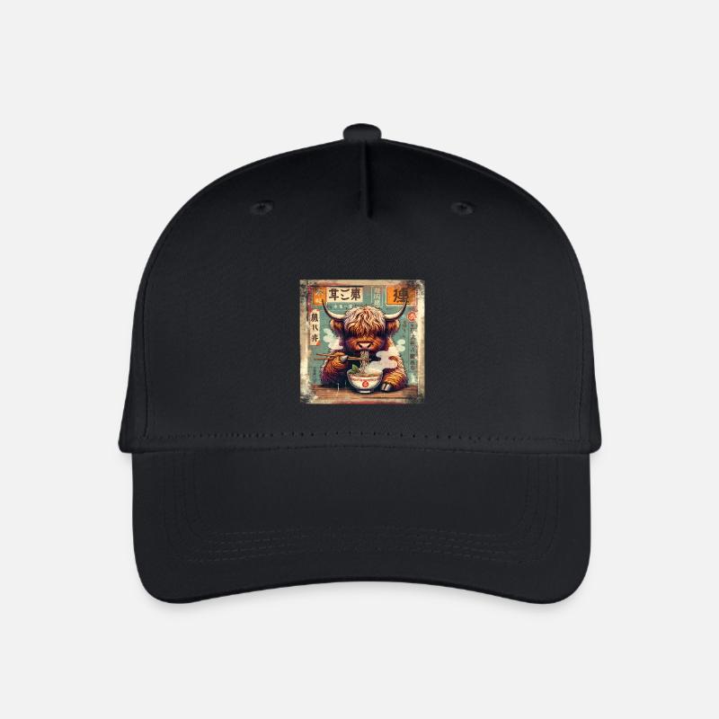 Ramen Highland Cow Grunge Poster Style - Kinder Bio Basecap - Schwarz