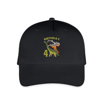 4 Year Old Birthday Boy Dino Volcano - Organic Kids’ Baseball Cap - black - Front