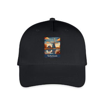 Niederlande Windmühlen Landschaft Natur - Kinder Bio Basecap - Schwarz - Vorne