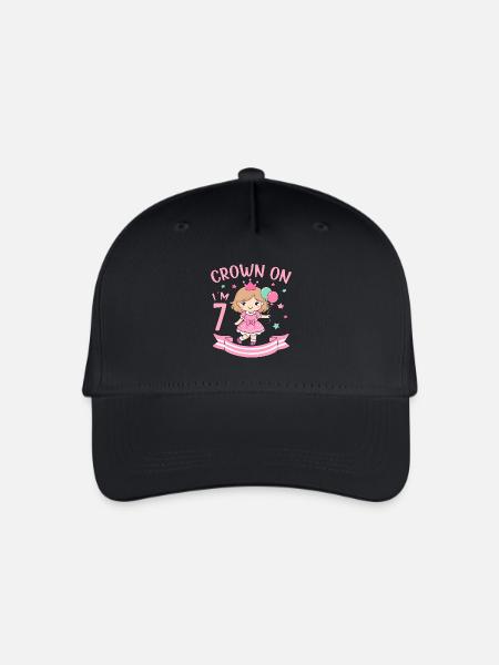 7th Birthday Girl Princess Crown On I am 7 Years - Kinder Bio Basecap - Schwarz
