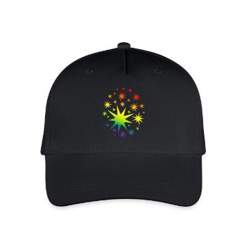Bunte Sterne Regenbogen Farbverlauf - Kinder Bio Basecap - Schwarz - Vorne