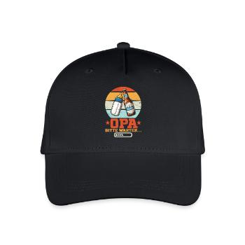 Opa Bitte Warten Baby Großvater Pops Großeltern - Kinder Bio Basecap - Schwarz - Vorne