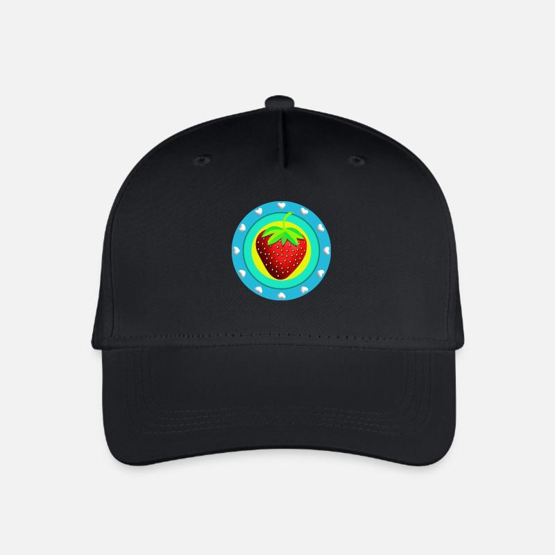 Erdbeere und Herzen - Kinder Bio Basecap - Schwarz