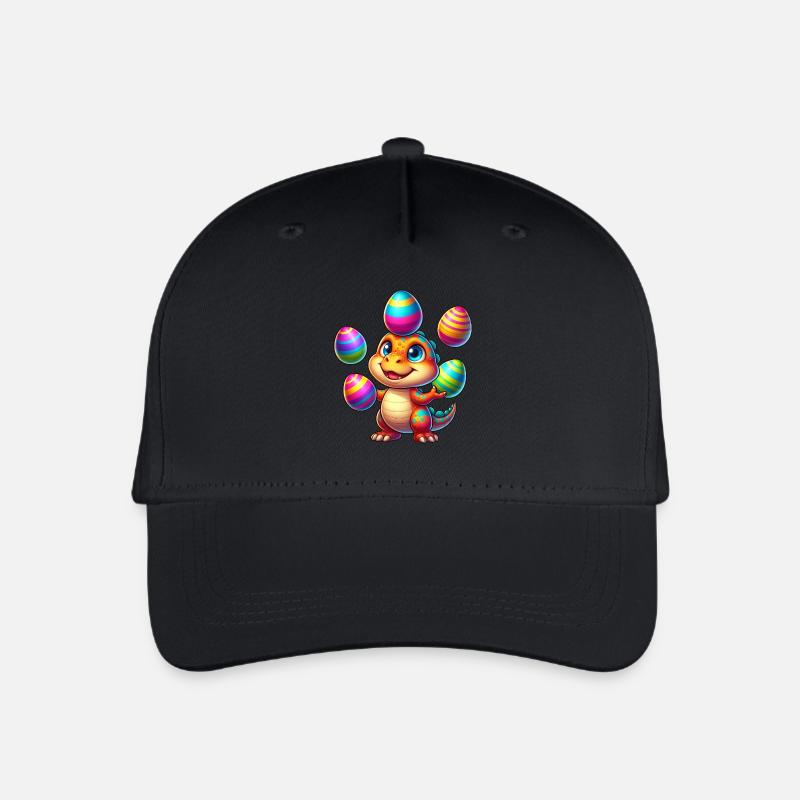 Ostern Dino T-Rex jongliert bunte Ostereier - Kinder Bio Basecap - Schwarz