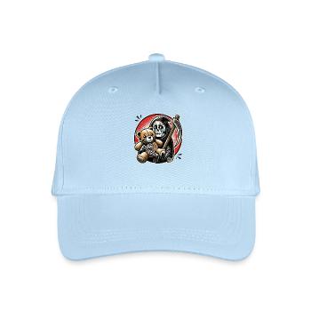 Weinender Sensenmann knudelt ein Stofftier - Kinder Bio Basecap - Hellblau - Vorne