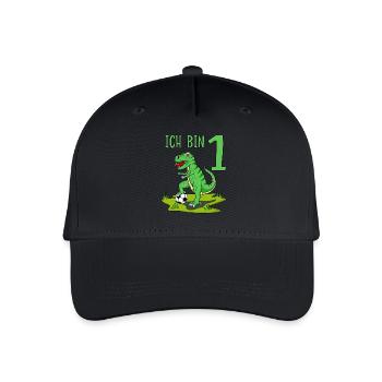 Dinosaurier Rex Fußball 1 Geburtstag - Kinder Bio Basecap - Schwarz - Vorne