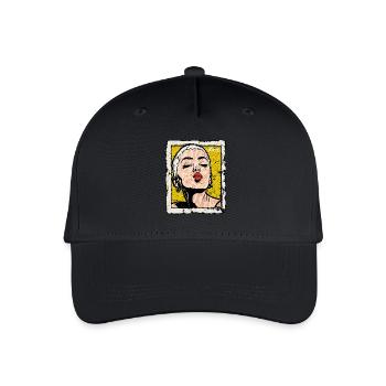 Buzzcut Punk Mädchen mit Kussmund im Pop-Art Stil - Kinder Bio Basecap - Schwarz - Vorne
