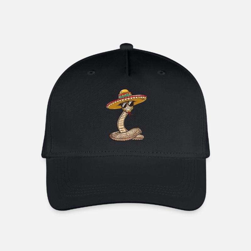 Schlange Kobra Comic Lustig Sombrero - Kinder Bio Basecap - Schwarz