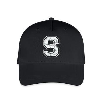 Buchstabe S in weiß im Vintage-Look - Kinder Bio Basecap - Schwarz - Vorne