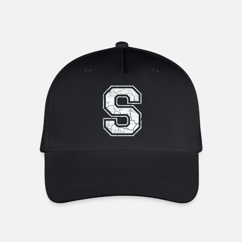 Buchstabe S in weiß im Vintage-Look - Kinder Bio Basecap - Schwarz