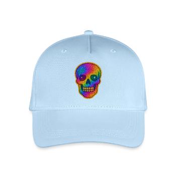 Regenbogen Skull Glitzer zu Halloween - Kinder Bio Basecap - Hellblau - Vorne
