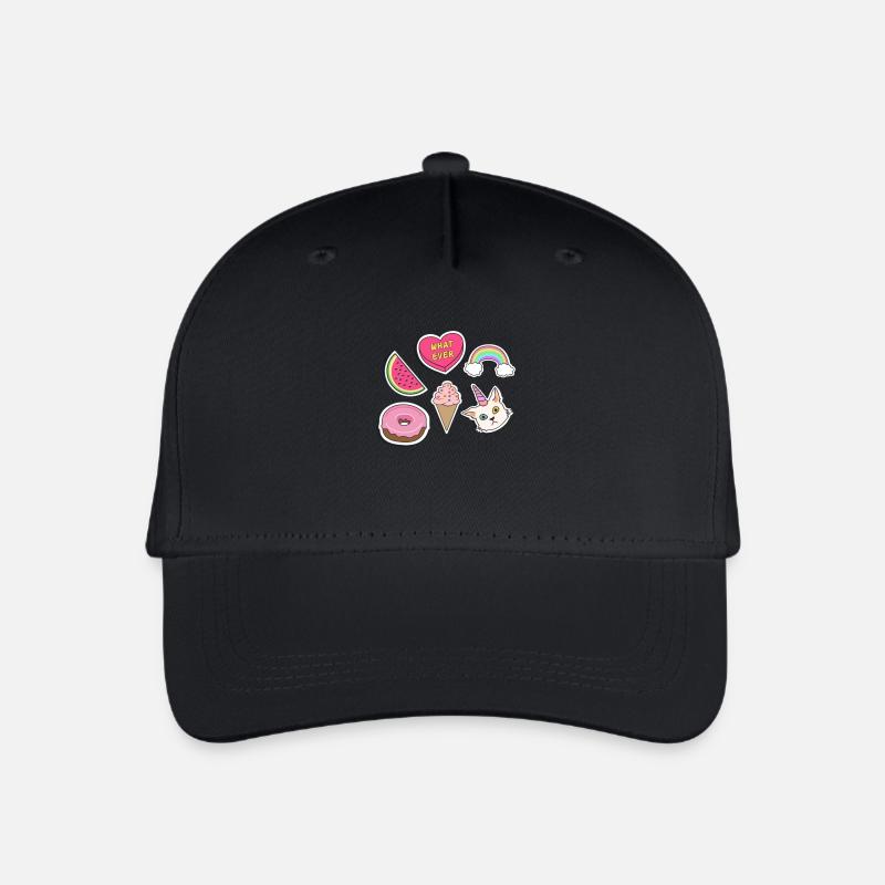 Emojis - Katze, Regenbogen, Wassermelone, Eiscrem - Kinder Bio Basecap - Schwarz