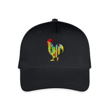 bunter Hahn im Graffiti und Streifen Design - Kinder Bio Basecap - Schwarz - Vorne