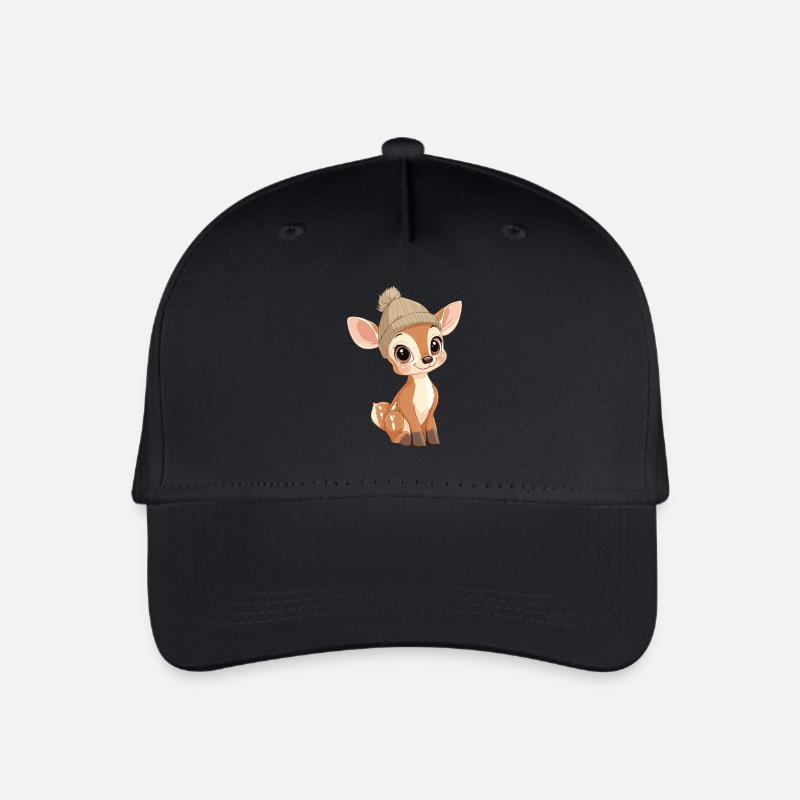 Reh Süß Niedlich Baby Kinder Tier Rehkitz Cartoon - Kinder Bio Basecap - Schwarz