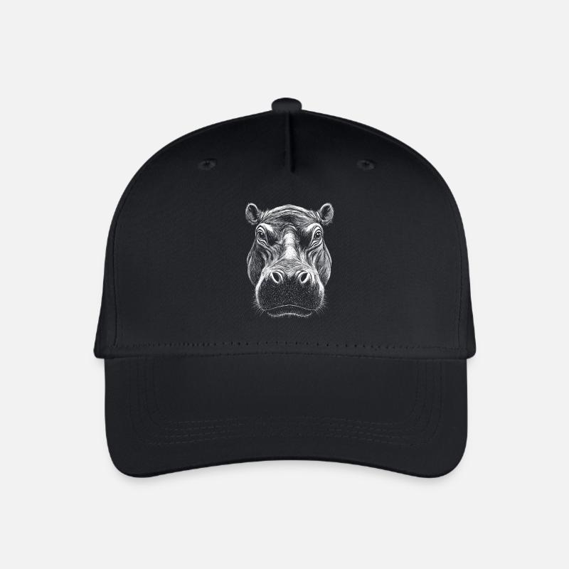 Nilpferd Portrait Flusspferd Wildtier Tier - Kinder Bio Basecap - Schwarz