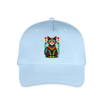 Folk Katze – Bunte Seele der Natur - Kinder Bio Basecap - Hellblau - Vorne