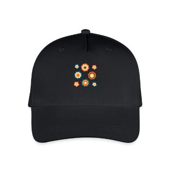 70er Jahre Blume Muster - Kinder Bio Basecap - Schwarz - Vorne