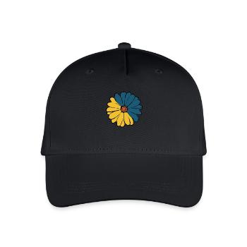 Blume dunkelblau blaue Blume Blumen blau-gelb - Kinder Bio Basecap - Schwarz - Vorne