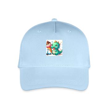 Dino green with cream cone and roller - Organic Kids’ Baseball Cap - light blue - Front
