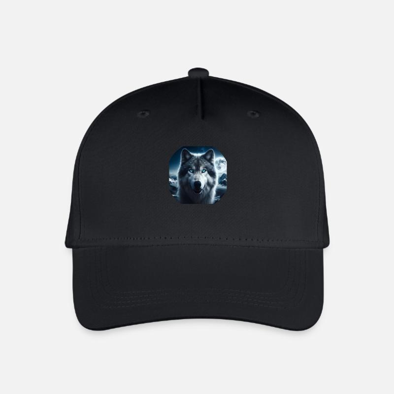 Wolf mit blauen Augen in der Nacht - Kinder Bio Basecap - Schwarz
