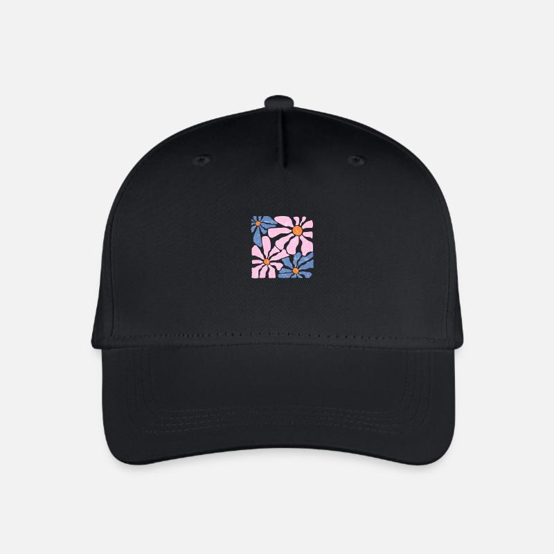 Groovy Retro Rosa und Blaue Blumen - Kinder Bio Basecap - Schwarz