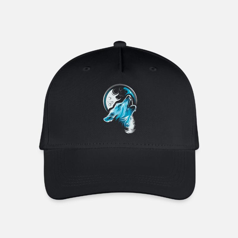 blauer Wolf Mond jaulen Illustration Waldtiere - Kinder Bio Basecap - Schwarz