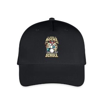 Schulkind Einschulung Katze Schlagzeug Rock Musik - Kinder Bio Basecap - Schwarz - Vorne