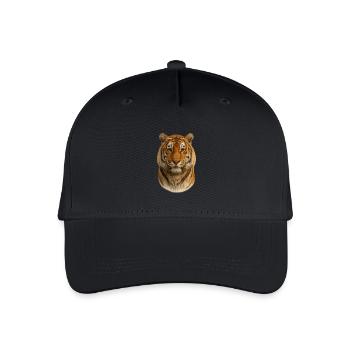Realistischer Tigerkopf – Wildes Tierdesign - Kinder Bio Basecap - Schwarz - Vorne