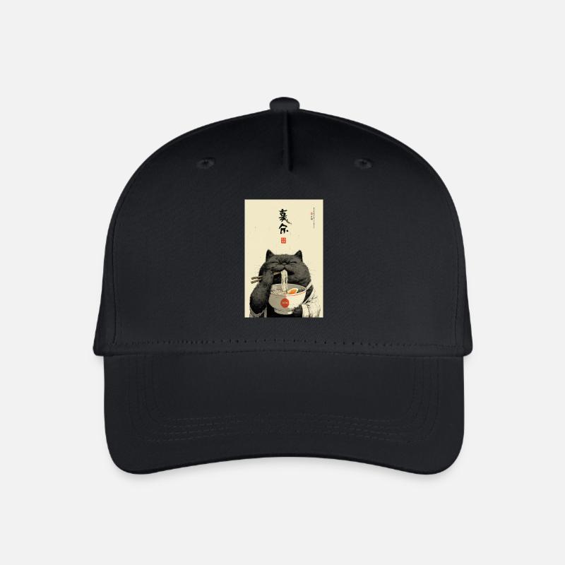 Glückliche Katze beim Essen von Ramen - Kinder Bio Basecap - Schwarz