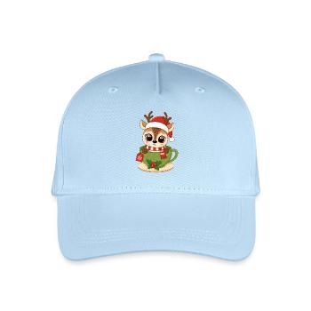 Rentier in Weihnachtstasse - süß Baby Kinder Tee - Kinder Bio Basecap - Hellblau - Vorne