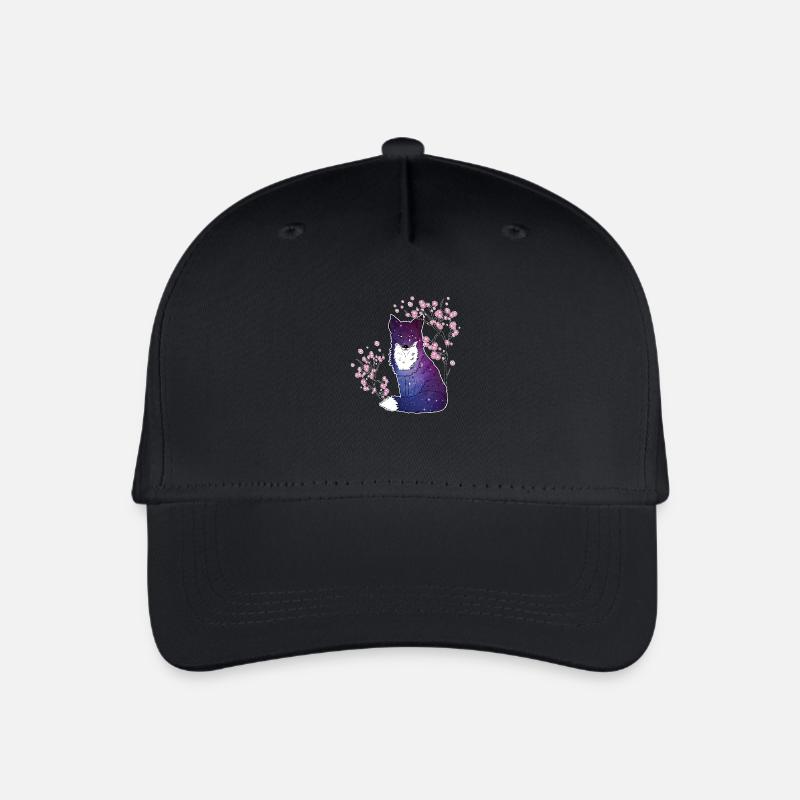 Fox Japanese Cherry Blossoms Gift - Organic Kids’ Baseball Cap - black