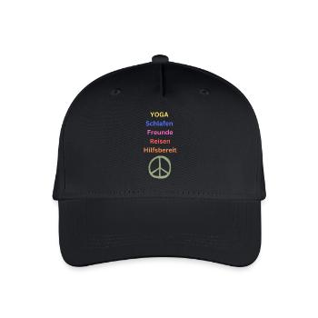 YOGA Schlafen Freunde Genuss Hilfsbereit Reisen - Kinder Bio Basecap - Schwarz - Vorne