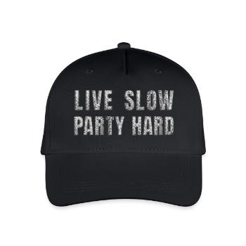 Live slow, party hard – Glitzer Disco Statement - Kinder Bio Basecap - Schwarz - Vorne