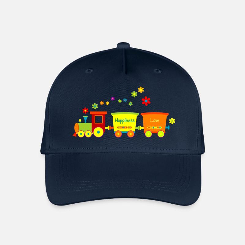 Eisenbahn Kinderspielzeug Zug Frühlingsblumen bunt - Kinder Bio Basecap - Navy