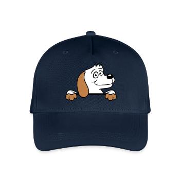 Hund Hinter Mauer Zaun Schild Guckt Glücklich Süß - Kinder Bio Basecap - Navy - Vorne