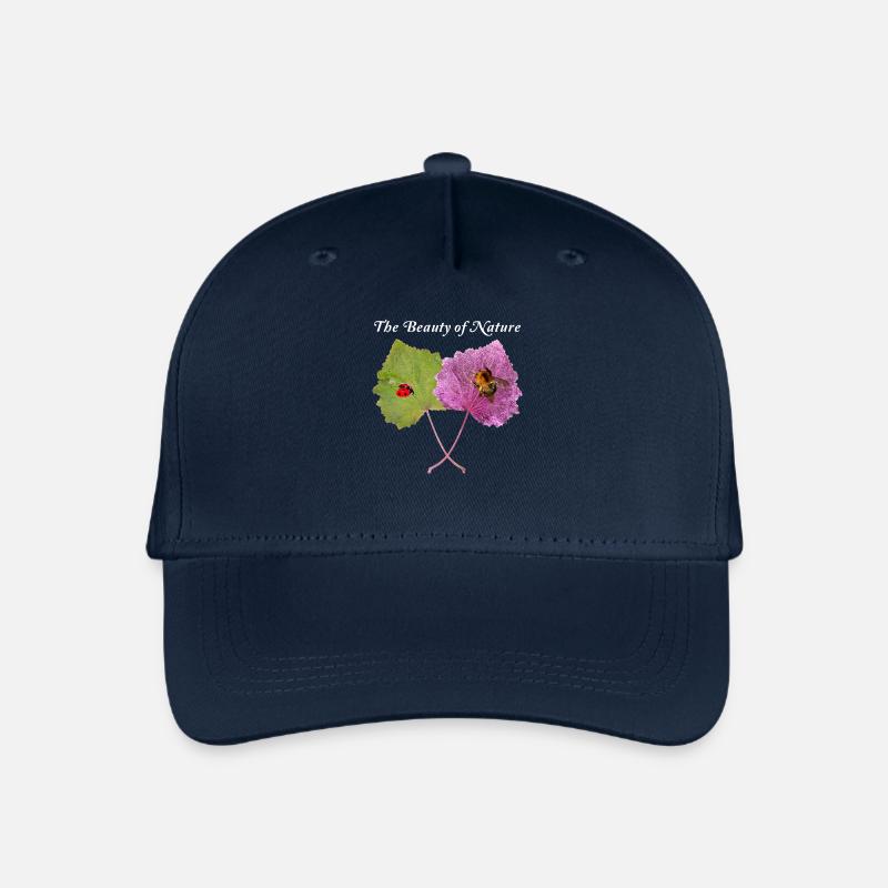 Grün lila Blatt, Hummel, Marienkäfer, Natürlich - Kinder Bio Basecap - Navy