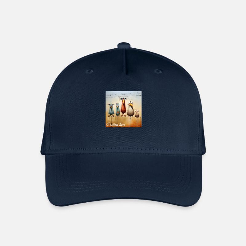 Casting Here Schriftzug 5 komische Vögel Stange - Kinder Bio Basecap - Navy