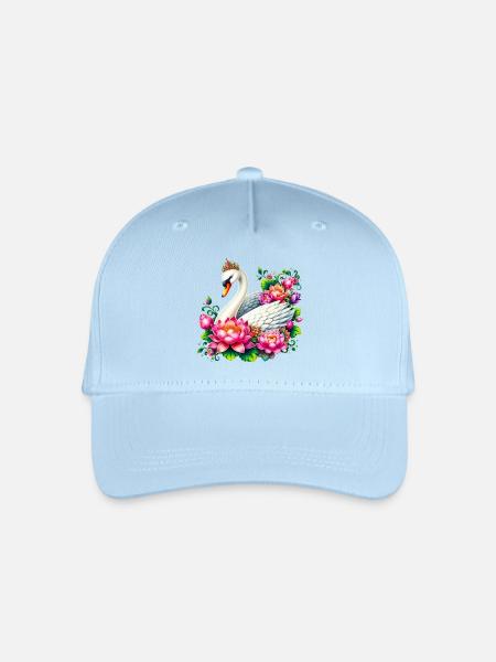 Schwan verziert mit Lotusblüten - Kinder Bio Basecap - Hellblau