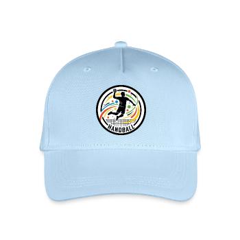 Buntes Handball Logo mit Spieler Kreis Motiv - Kinder Bio Basecap - Hellblau - Vorne
