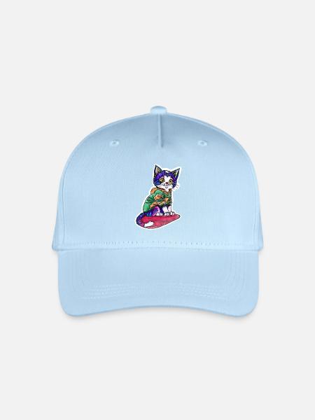 Katze im grünen Pulli - Kinder Bio Basecap - Hellblau