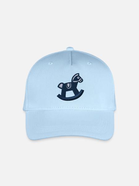 Schaukelpferd bestickt - Kinder Bio Basecap - Hellblau
