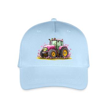 Rosa Traktor mit Herzen und Blumen - Kinder Bio Basecap - Hellblau - Vorne
