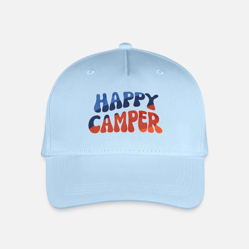 Happy Camper: Bunte Doodle Illustration - Kinder Bio Basecap - Hellblau
