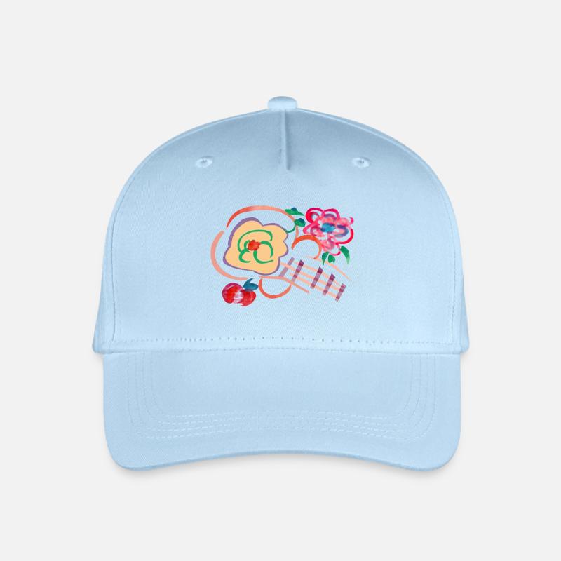Gitarre mit Apfel und Blume - Kinder Bio Basecap - Hellblau
