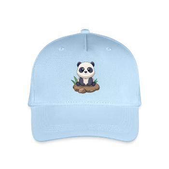 Niedliches Baby Panda sitzt auf einem Felsen (v01) - Kinder Bio Basecap - Hellblau - Vorne