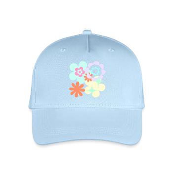 Blüten-Pop Retro Muster - Kinder Bio Basecap - Hellblau - Vorne