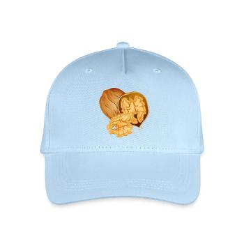 Detailreiche Walnuss mit geöffneter Nuss - Kinder Bio Basecap - Hellblau - Vorne