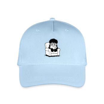 Sticker Child Reading Cozy Armchair Black and White - Organic Kids’ Baseball Cap - light blue - Front